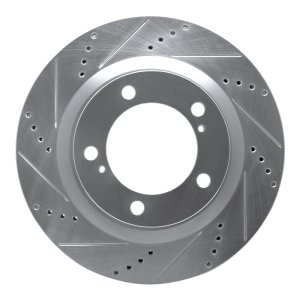 Lexus LX570 Brake Rotor (1) - Front Left - R1 Concepts - Drilled & Slotted - Silver - `07-`22
